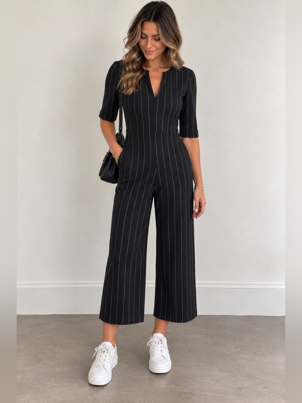 Zara Black and White Striped Jumpsuit